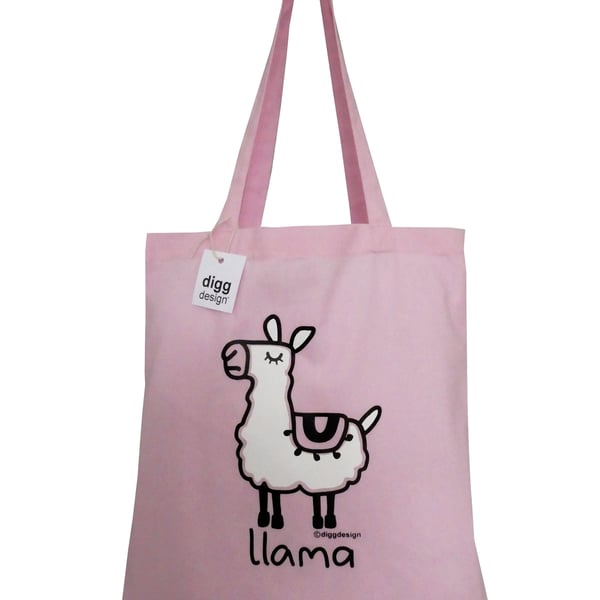 Digg Design LLAMA cotton Tote Bag. Baby Pink