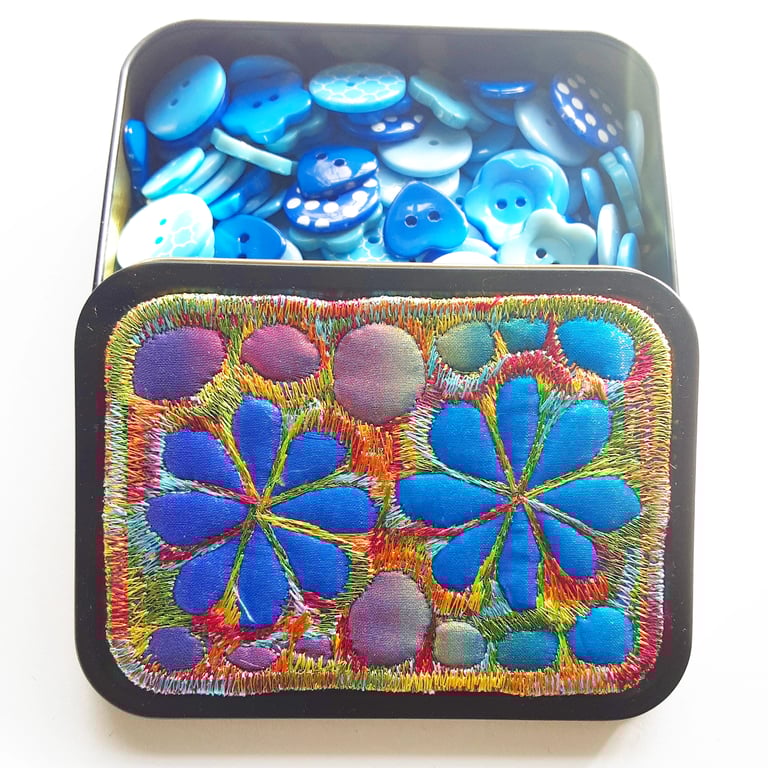 Button Tin with Free Machine Embroidered Lid