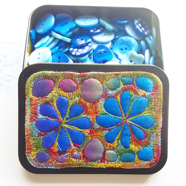 Button Tin with Free Machine Embroidered Lid