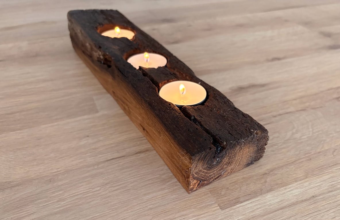 Oak candle - reclaimed from 150 year old oak beam