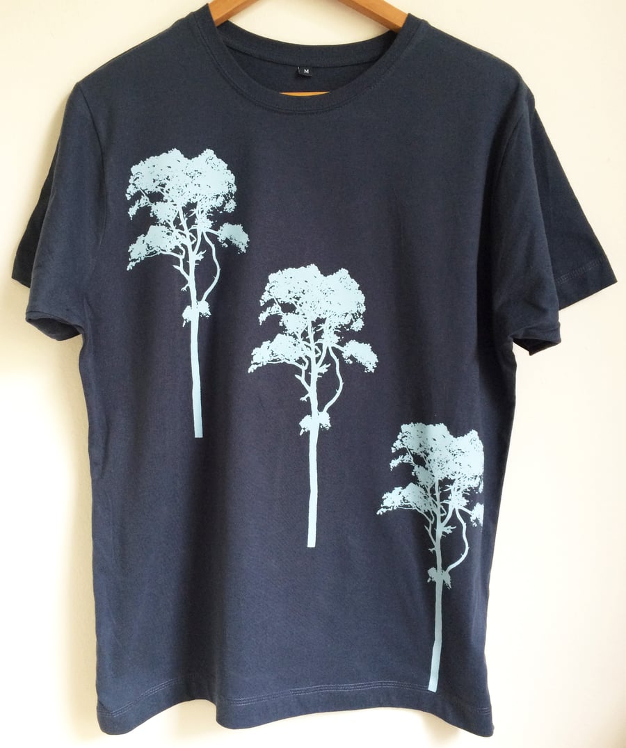 3 Trees Mens Denim Blue cotton Fair Wear T shirt