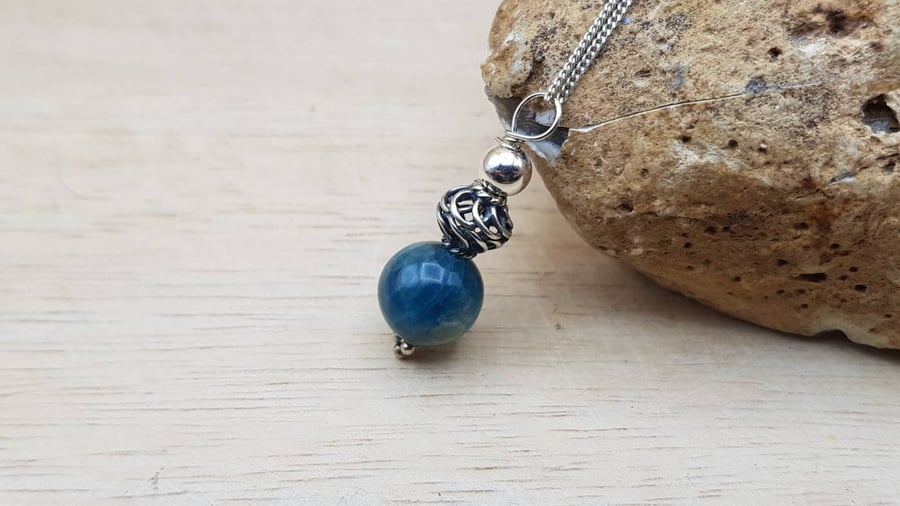 Small minimalist Apatite pendant necklace. Reiki jewellery