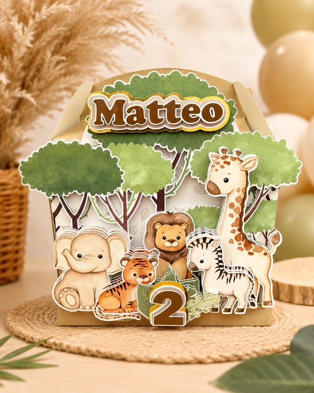 Personalised Safari Birthday Party Boxes Set of 6 Jungle Animal Favour Boxes