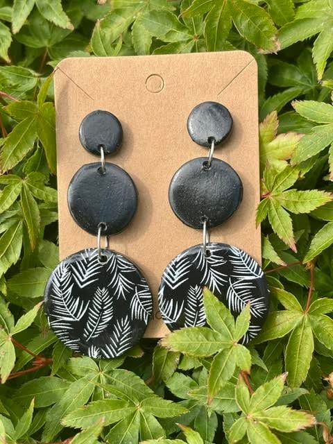 Gorgeous Black and White Fern Drop Earrings
