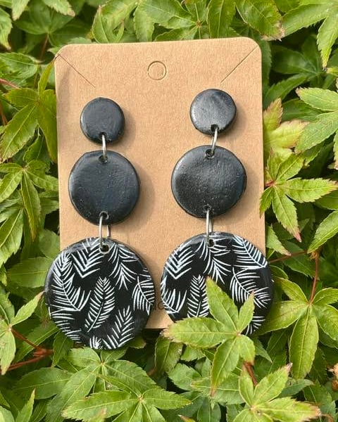 Gorgeous Black and White Fern Drop Earrings