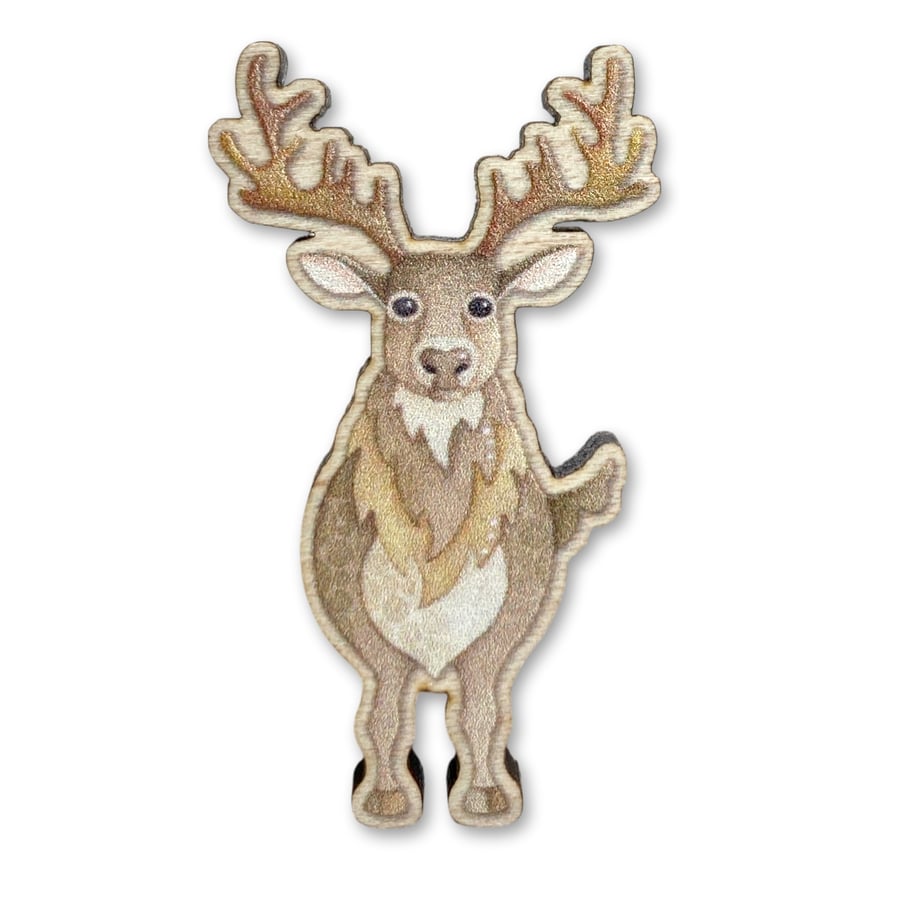 Wooden Pin Badge - Stag Deer - Maple Wood Brooch - Scottish Gifts