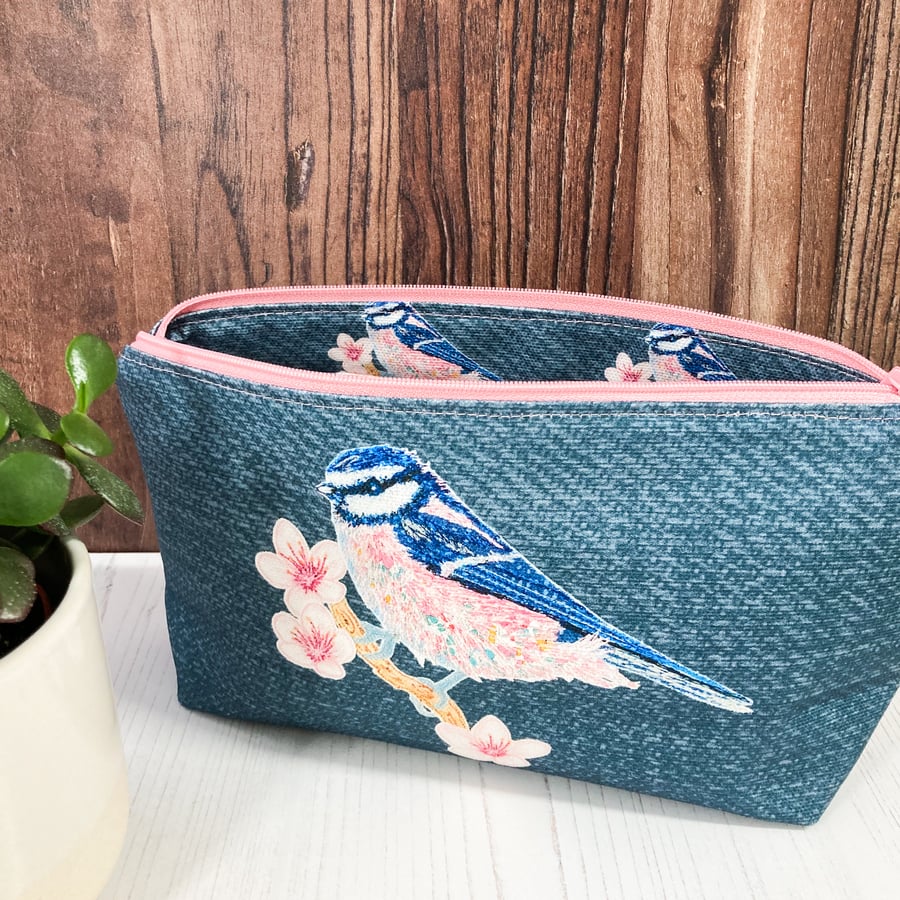 Made to order Bluetit Cosmetic bag, Toiletry bag, Make up bag, Pencil case