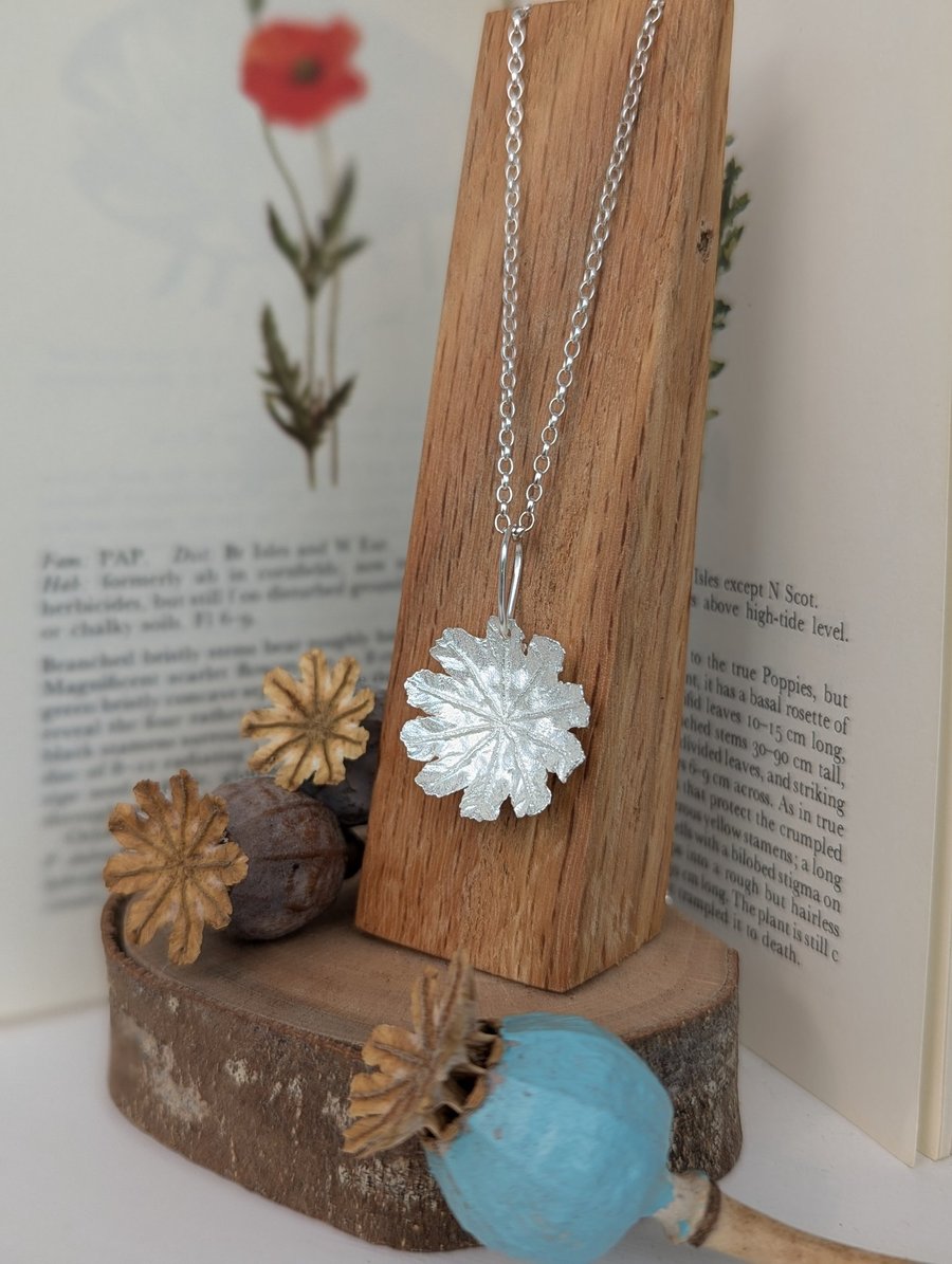 Silver Poppy Crown Necklace - Seed Head Pendant - Nature Jewellery