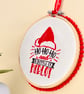 Christmas Decoration Ornament: Embroidered Hoop 14cm (5.5") Ho Ho Ho - Image 3