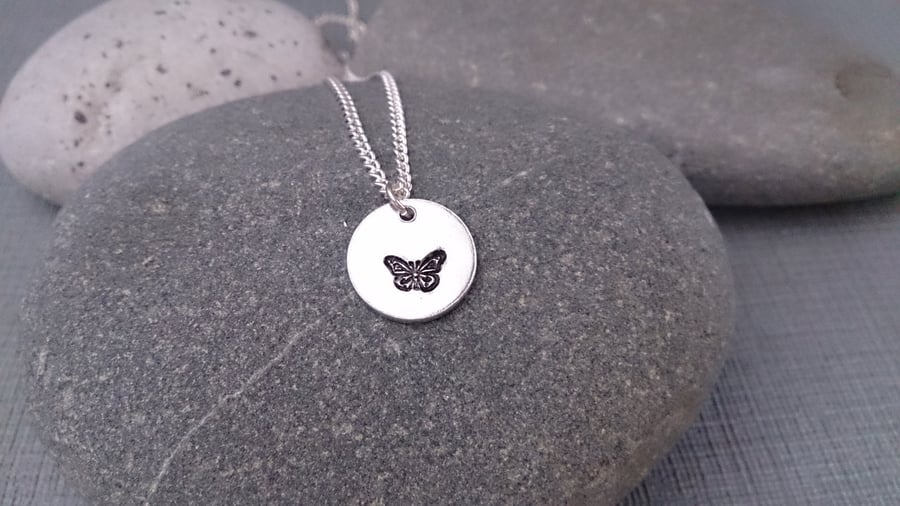 Butterfly Necklace, Hand Stamped