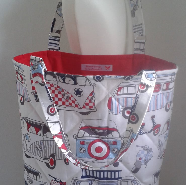 RETRO CAMPERS & SCOOTERS QUILTED TOTE BEACH... - Folksy