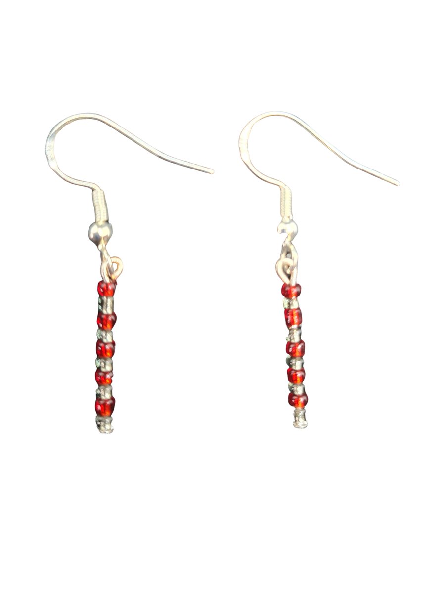 Red White Miyuki Seed Beads - 925 Sterling Silver Hooks
