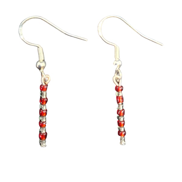 Red White Miyuki Seed Beads - 925 Sterling Silver Hooks