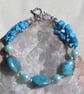 Blue Agate, Howlite & Turquoise Shell Pearl Gemstone Beaded Bracelet "Breonna" - Image 4