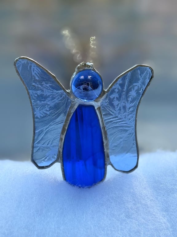 Stained Glass Flutterby Fairy - Wispy blue body with blue gluechip wings