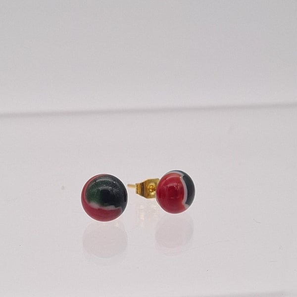Red And Green Glass Stud Gold Tone Earrings