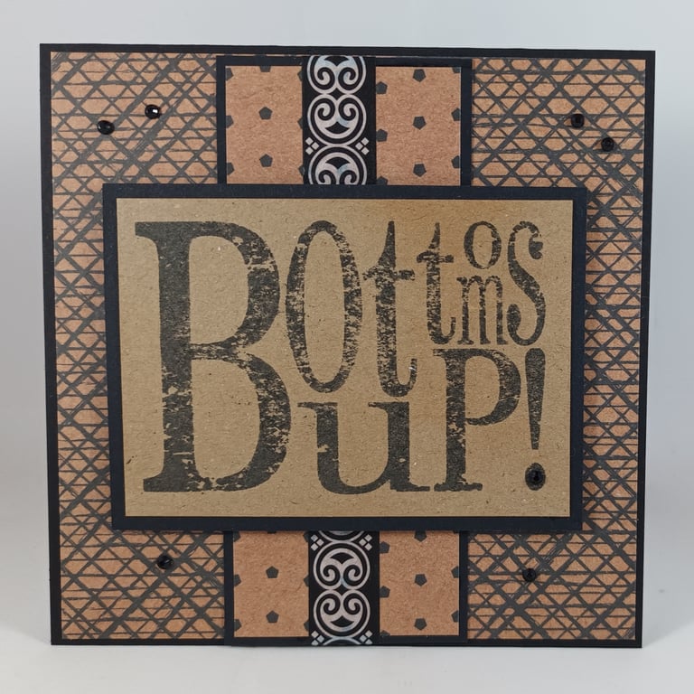 Handmade black and kraft congratulations card - Bottoms Up!