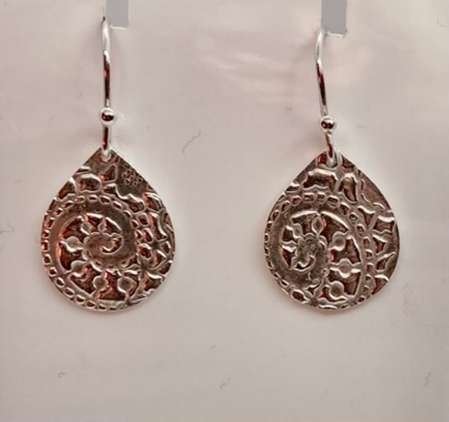 Pure silver teardrop earrings with lovely texture