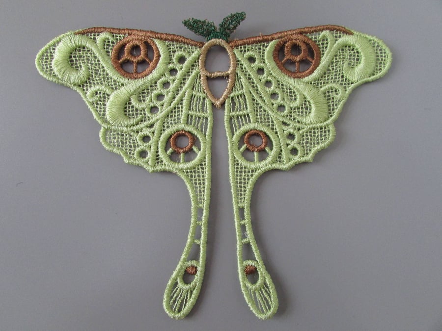 Luna Moth Embroidered Lace Applique