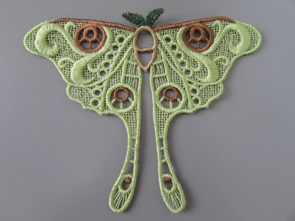 Luna Moth Embroidered Lace Applique