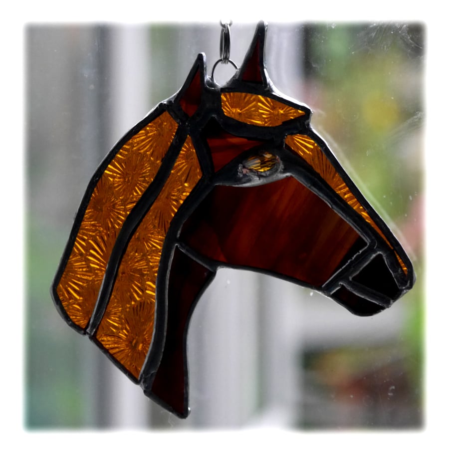 Horse Suncatcher Stained Glass Horsehead Chestnut 084