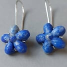 Lapis Lazuli Flower Earrings: Carved Sterling Silver Floral Jewelry