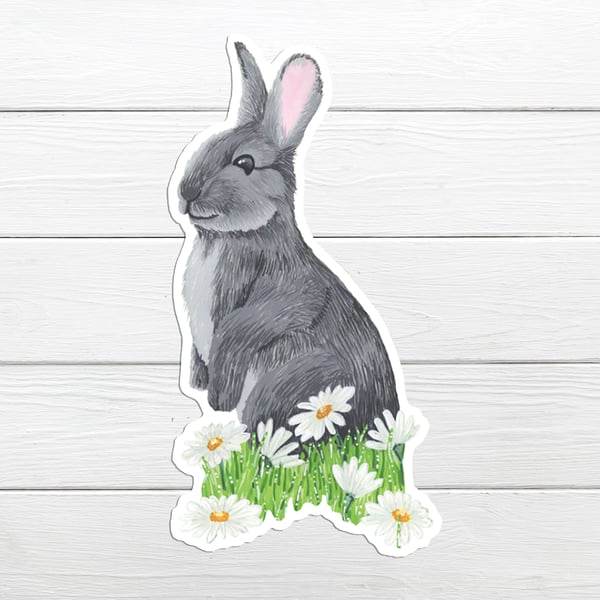 Rabbit and daisies die cut sticker