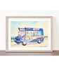 Original ACEO Miniature Watercolour Painting Classic Ice Cream Van 1970's - Image 4