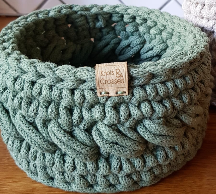 Large Bubble Stitch Crochet Basket, 16 Colour Choices, Recycled Cord, Storage