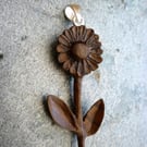 Carved Wooden Flower Pendant, walnut silver