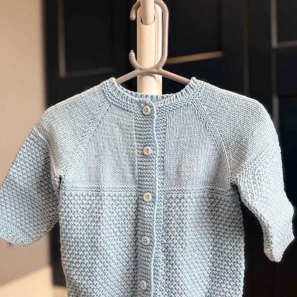 Hand-Knitted Baby Cardigan with Textured Moss Stitch Pattern –Light Blue(12-18m)