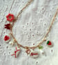 Gold Charm Necklace with Strawberry, Amore & Love Letter Charms