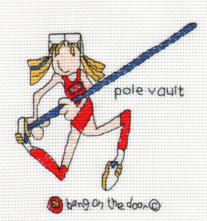 Bang on the door - mini pole vaulter cross stitch kit