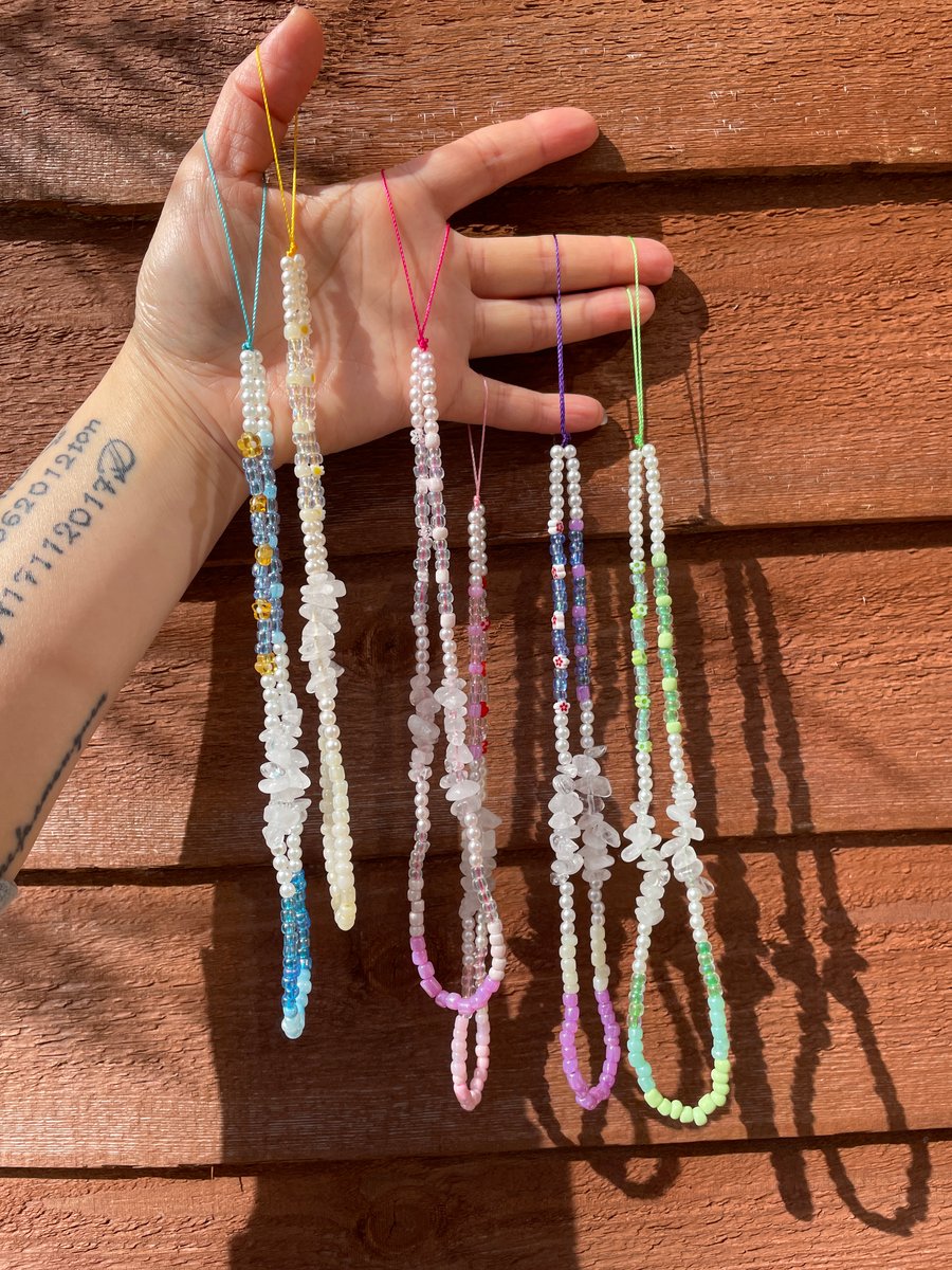 Flower glass bead clear quartz pearl style phone strap