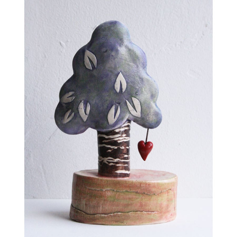 Ceramic tree sculpture - Lilac Tree of Love-Tree with heart