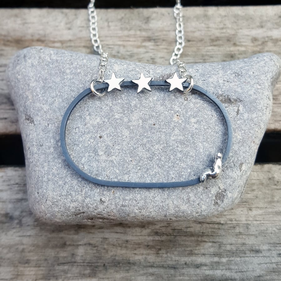 Stars necklace, pendant, wire jewellery, unique jewellery, silver stars