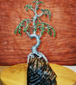Aluminium Wire Bonsai Sculpture – Charred Wood Base, Green Foliage - Image 8