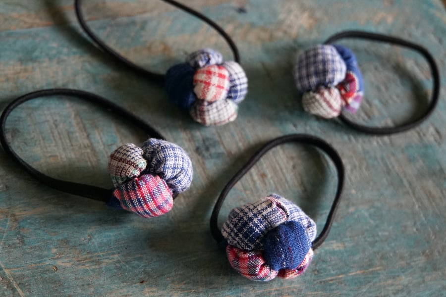 Fabric Decorated Hair Tie – Vintage Fabric Handmade Hair Accessory