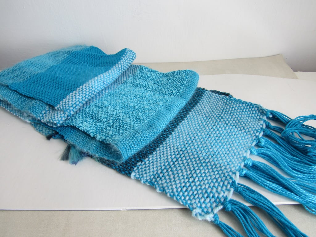 Bright Turquoise Handwoven Scrap Scarf