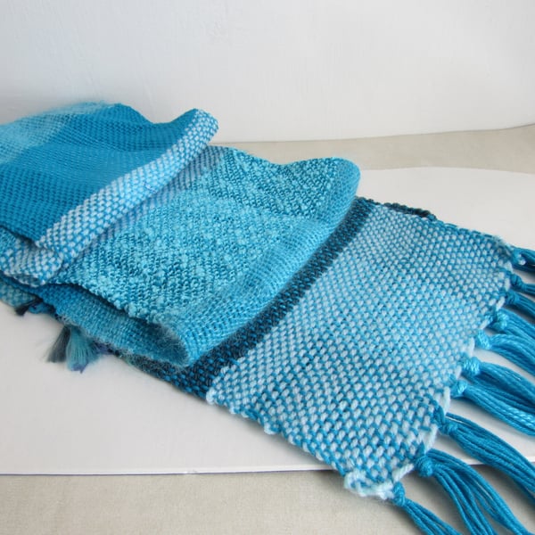 Bright Turquoise Handwoven Scrap Scarf
