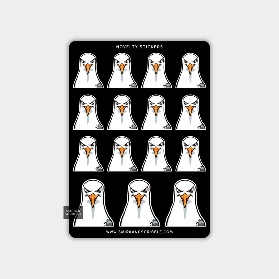 Image of Funny Vinyl Sticker Sheet For Adults - Grumpy Seagull