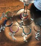 Set of Six Wine Glass Markers with Silver Angelic Creatures & Seed Beads - OOAK
