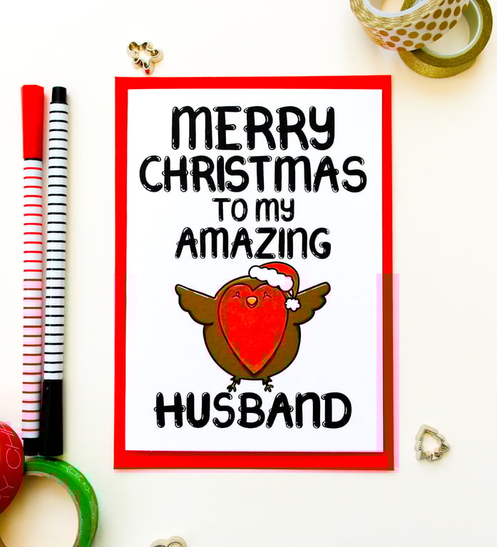 Christmas Card For Husband, Cute Robin Christmas Card