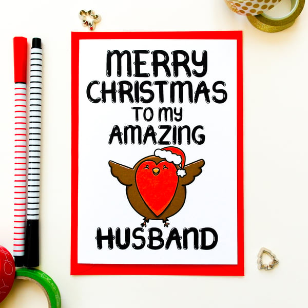 Christmas Card For Husband, Cute Robin Christmas Card