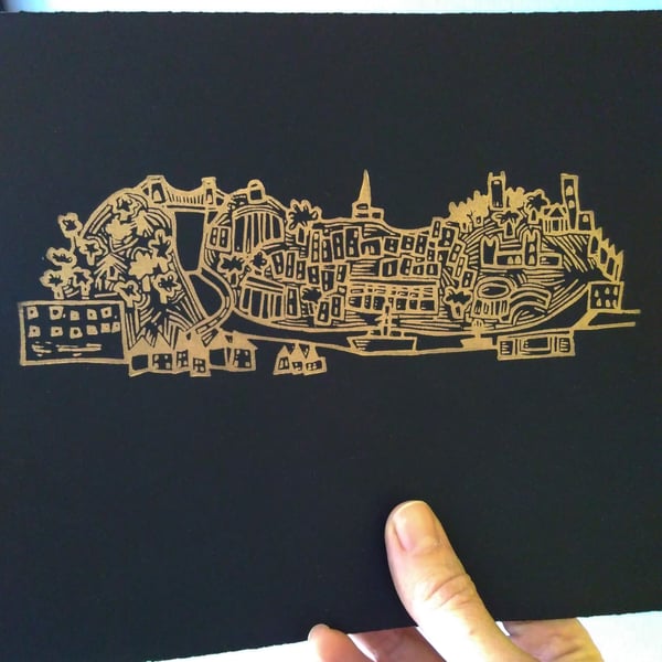 Gold Little Bristol - lino cut print