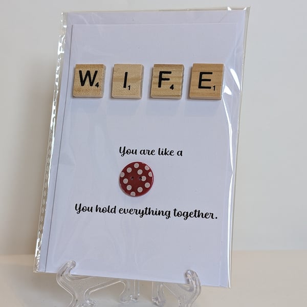Wife You're like a button Scrabble greetings card