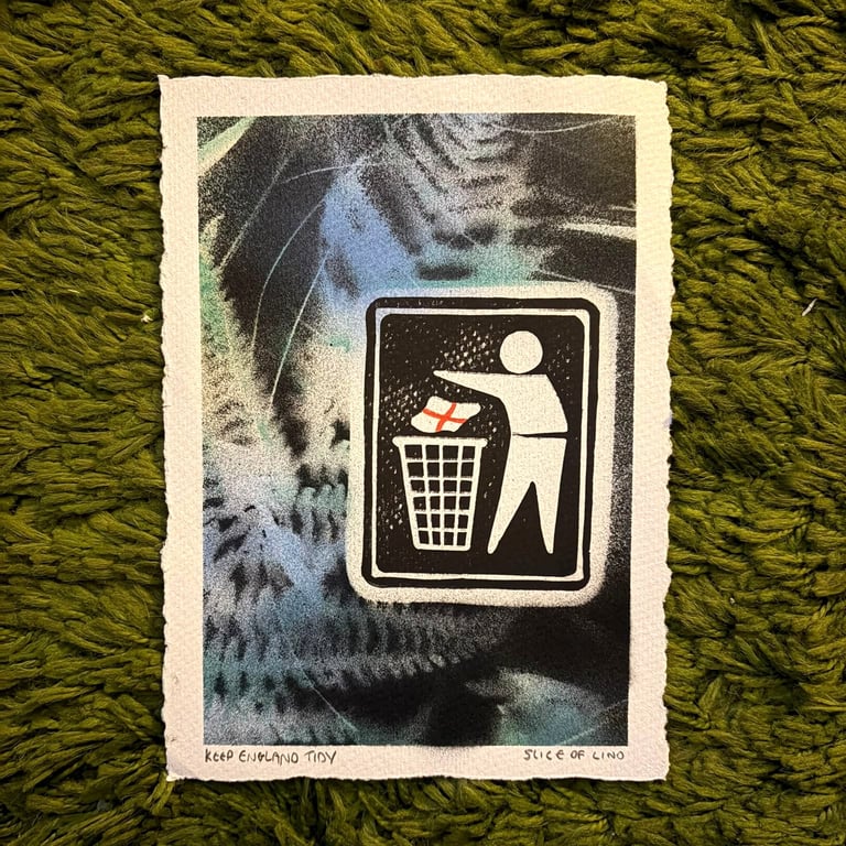Keep England Tidy Spray Painted Lino Print A5