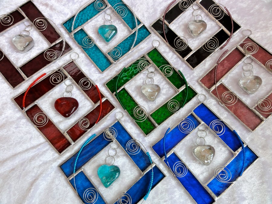 Stained Glass Heart Diamond Suncatcher