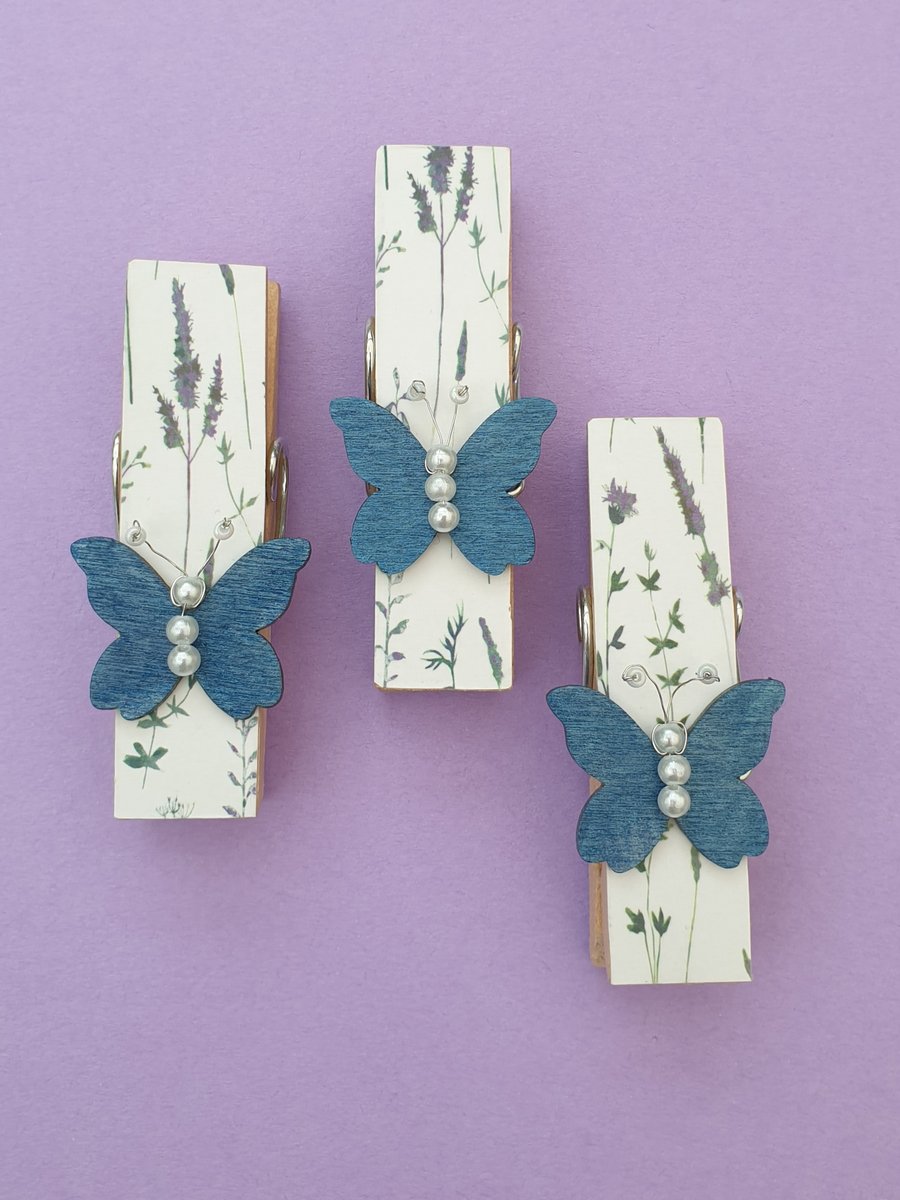 Fridge magnet, butterfly magnetic pegs set of 3, seconds Sunday 