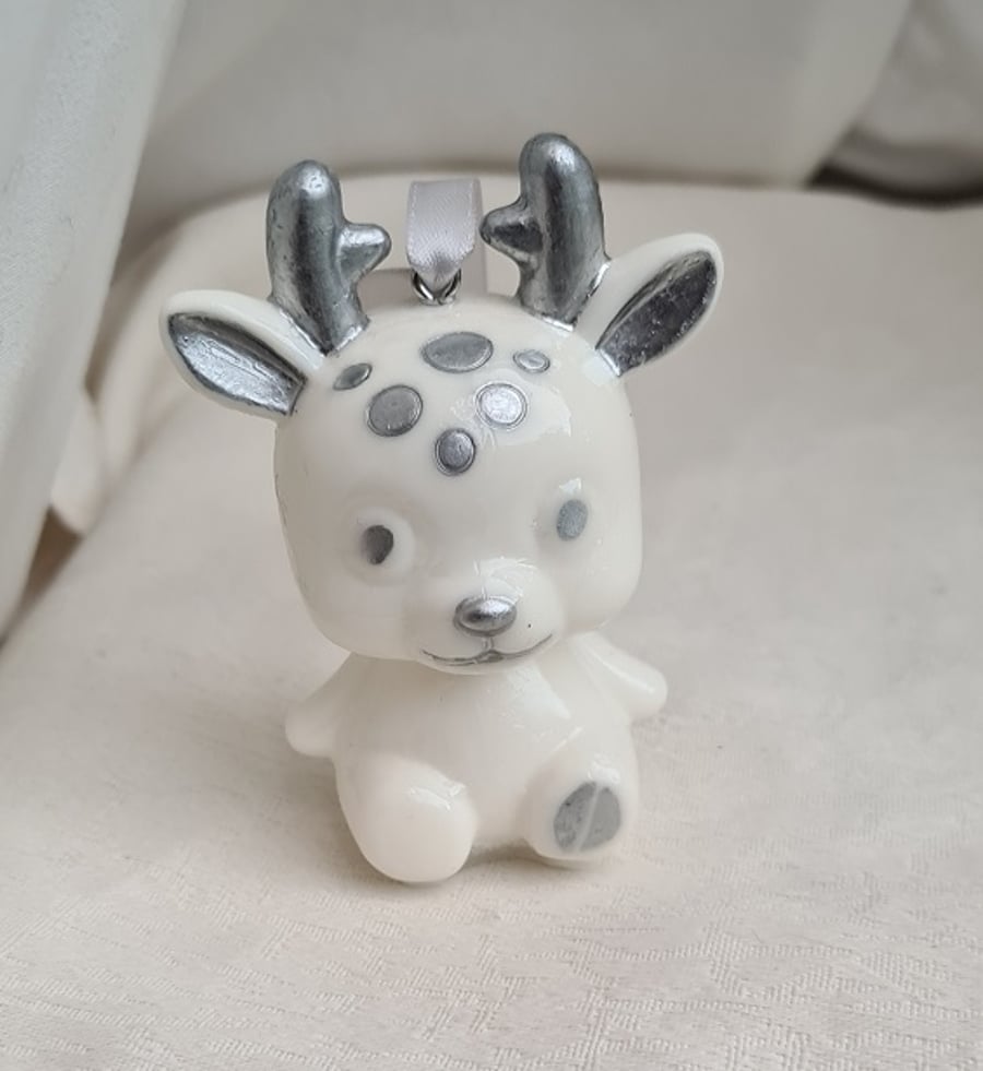 Blizzard The Christmas Reindeer - Silver and White Hanging Decoration